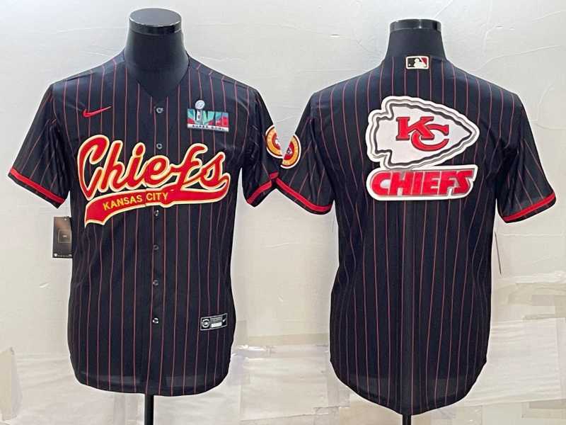 Men%27s Kansas City Chiefs Black Team Big Logo With Super Bowl LVII Patch Cool Base Stitched Baseball Jersey